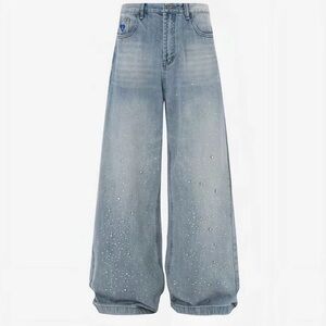Aelfric Eden Light Blue Wide-Leg Jeans with Crystal Accents